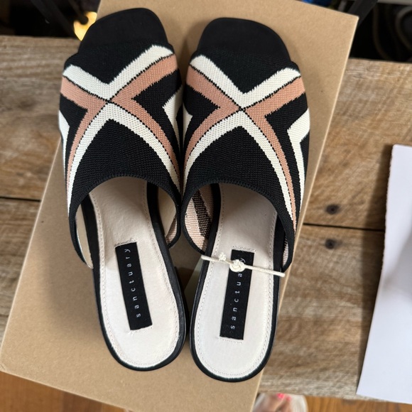 Sanctuary Ruby Black Tan Cream slide sandals heels mules NIB 8M - Picture 3 of 6